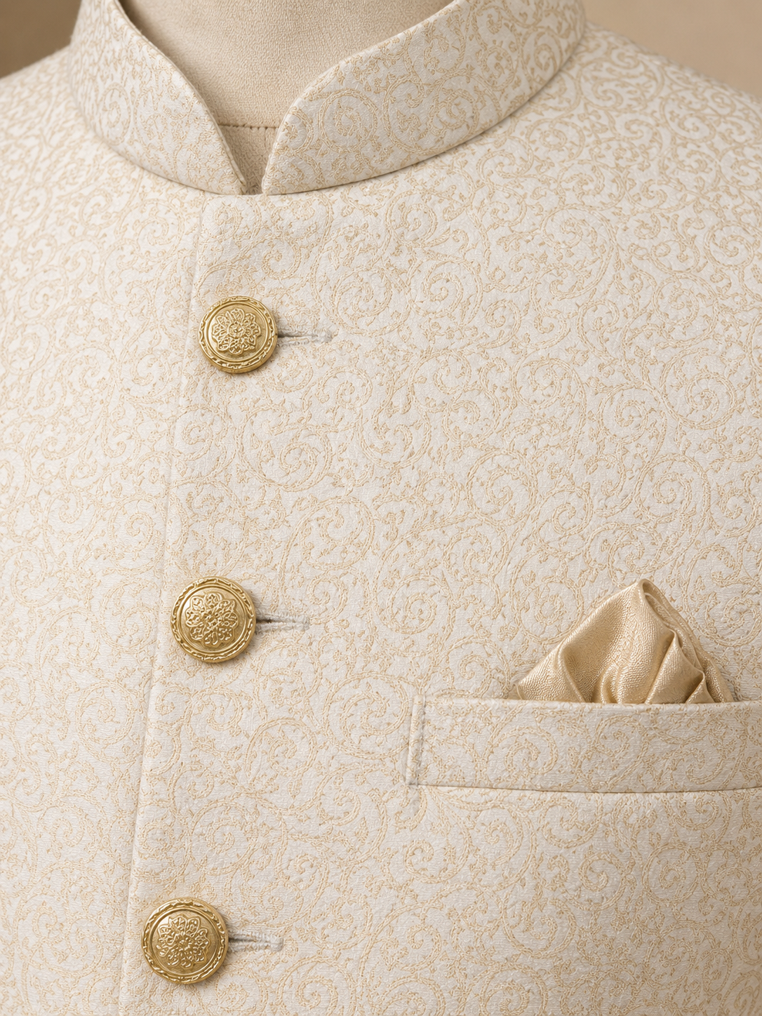 Cream Jacquard Jodhpuri Bandhgala Suit for Men | Wedding & Party Wear